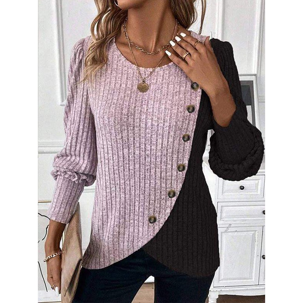 Loose Casual Comfortable Knitted Women Clothes Winter Oneck Buttons Long Sleeved Pullovers 2