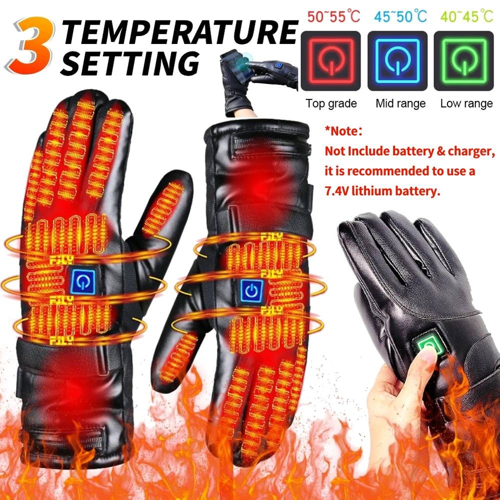 Battery Powered Heating Gloves, Rechargeable Heated Gloves with Temperature Levels, Outdoor, Ski, Motorcycle