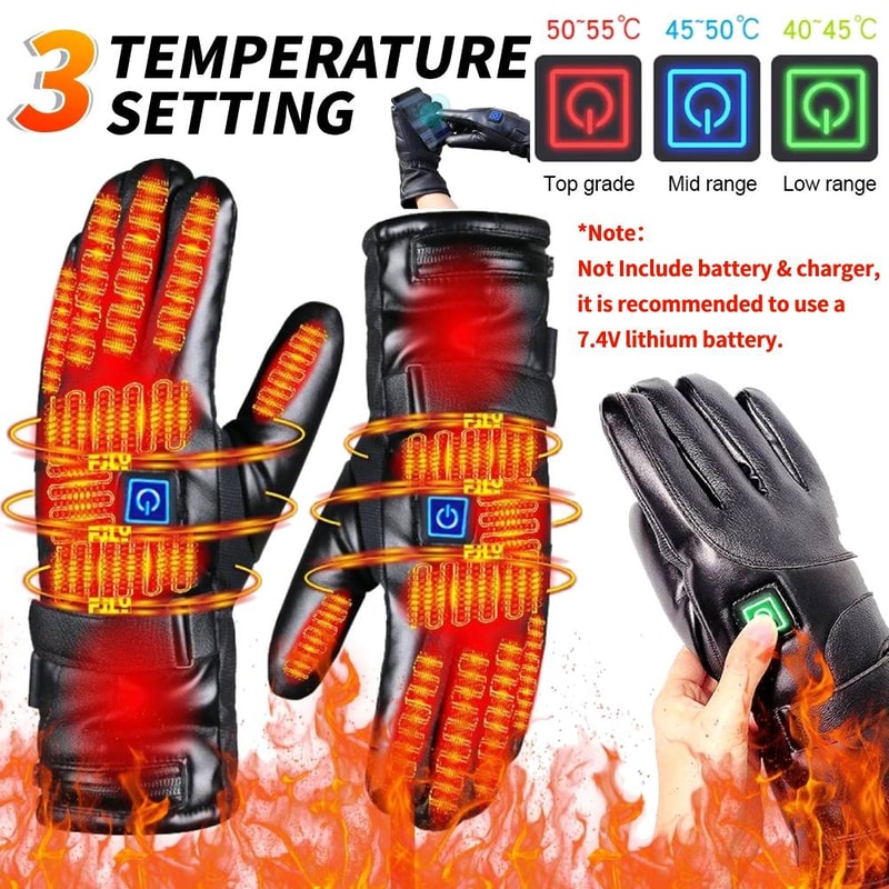 Battery Powered Heating Gloves, Rechargeable Heated Gloves with Temperature Levels, Outdoor, Ski, Motorcycle