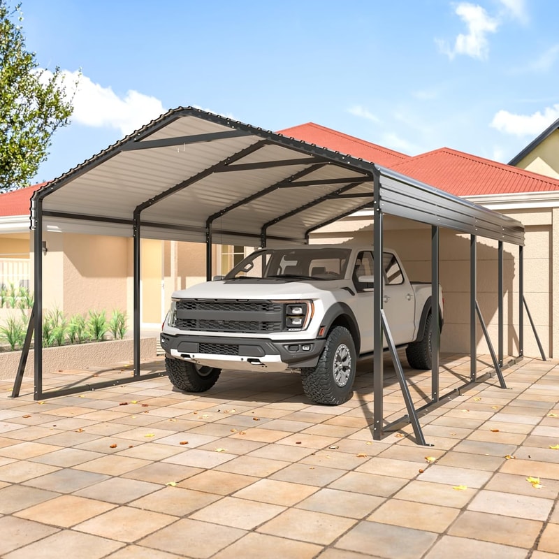 Outdoor Heavy Duty Carport, Metal Carport with Reinforced Base, Galvanized Car Shelter for Pickup,