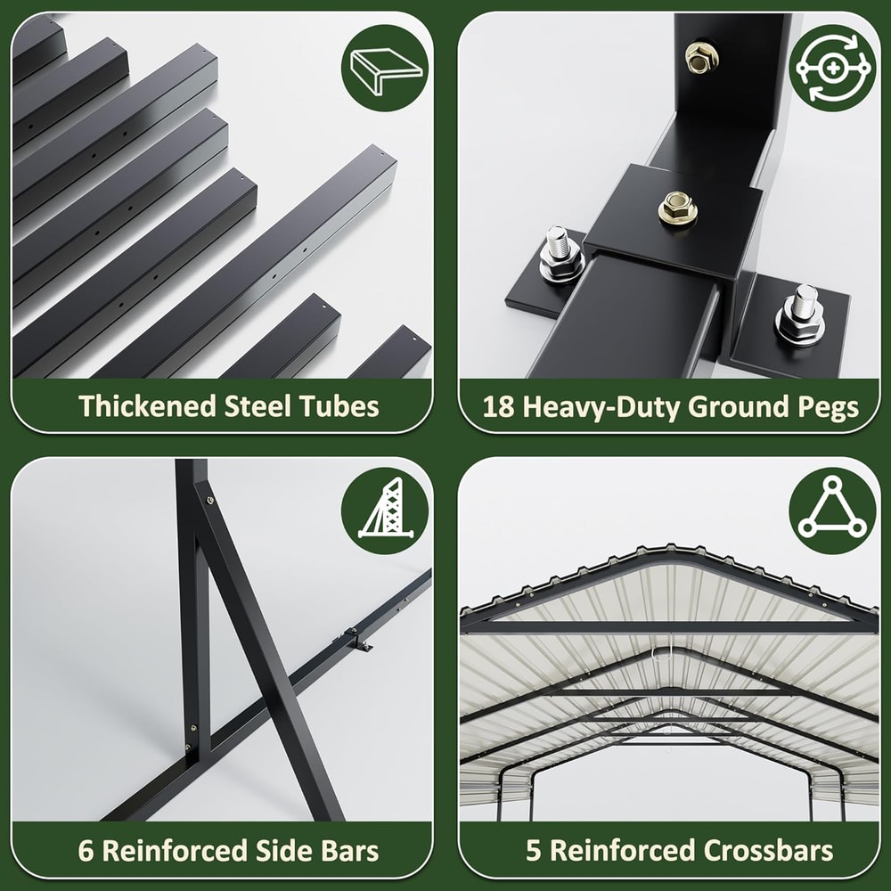 Outdoor Heavy Duty Carport, Metal Carport with Reinforced Base, Galvanized Car Shelter for Pickup,