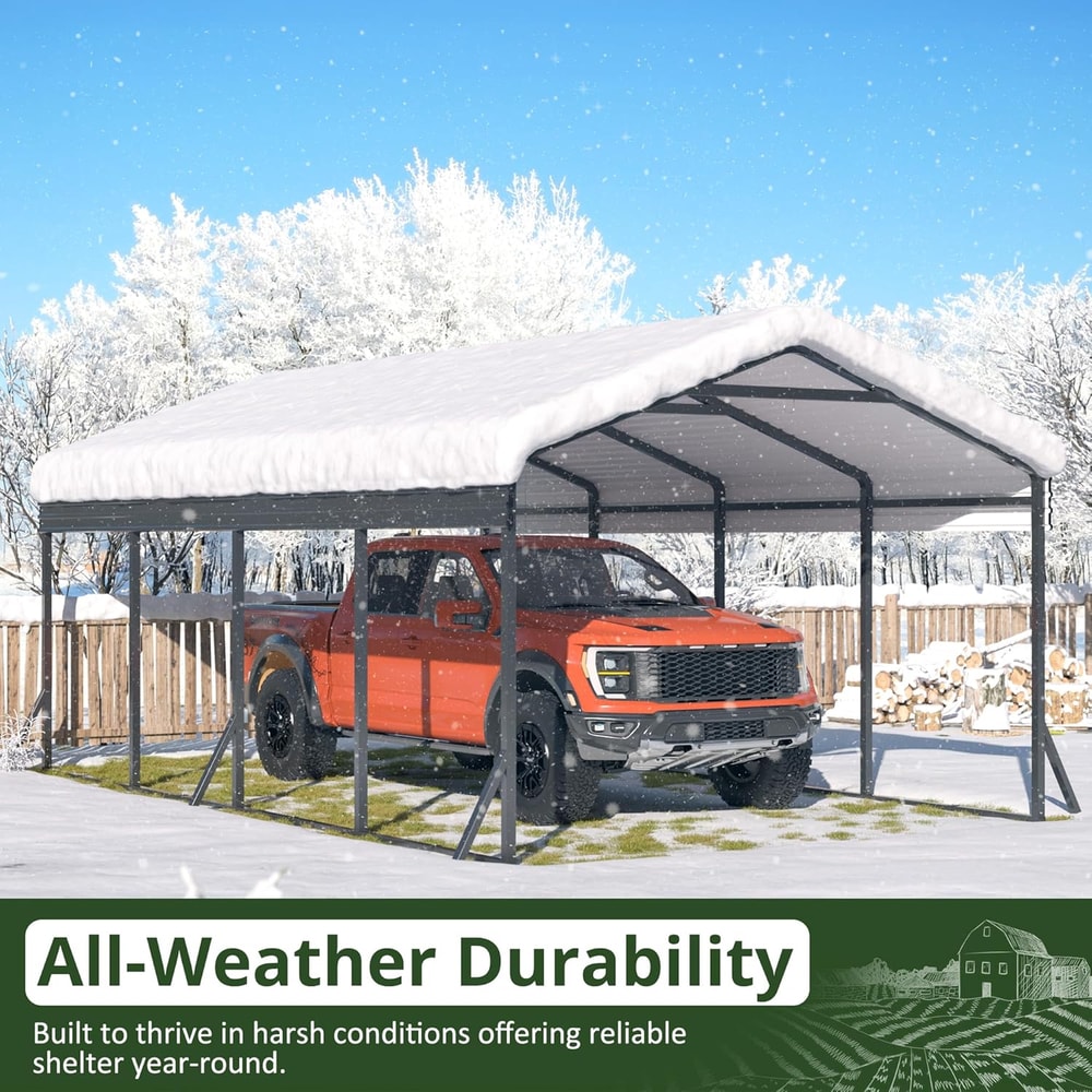 Outdoor Heavy Duty Carport, Metal Carport with Reinforced Base, Galvanized Car Shelter for Pickup,