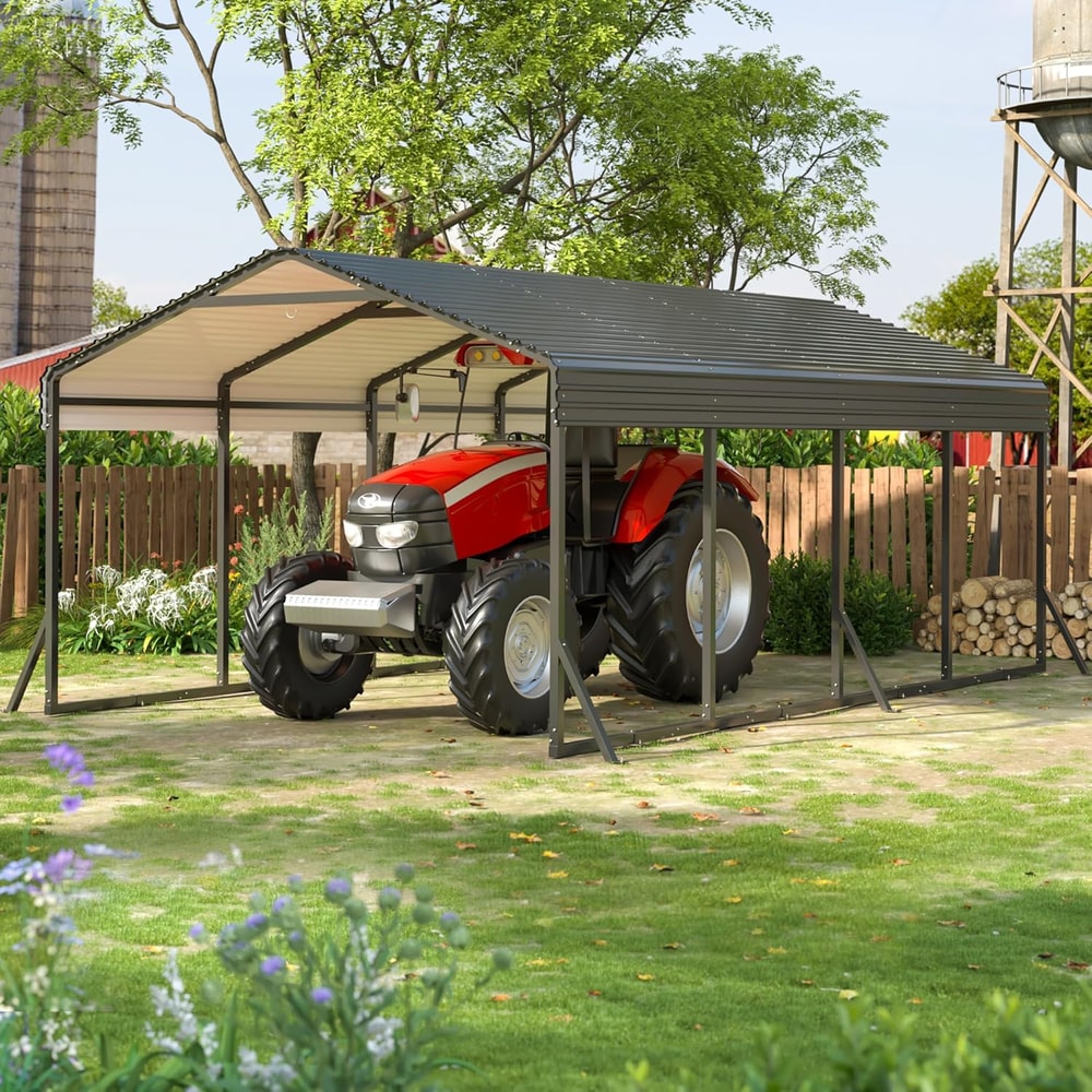 Outdoor Heavy Duty Carport, Metal Carport with Reinforced Base, Galvanized Car Shelter for Pickup,