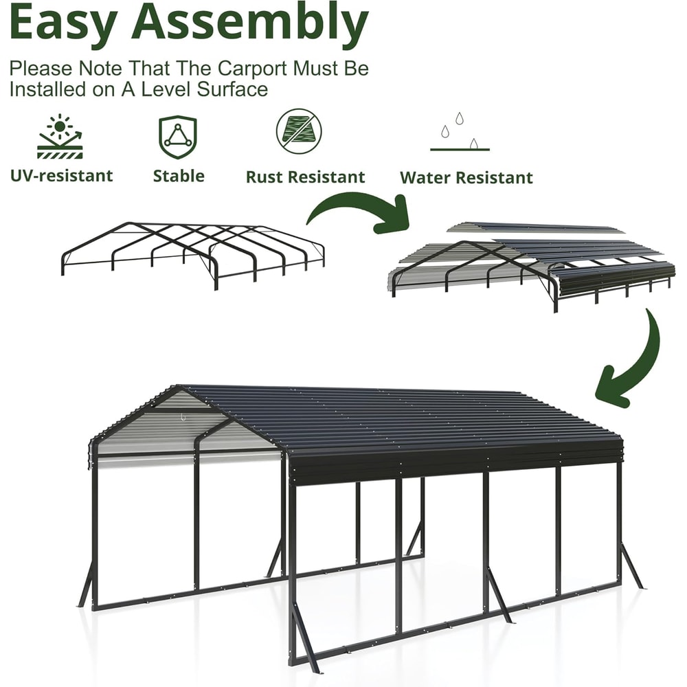 Outdoor Heavy Duty Carport, Metal Carport with Reinforced Base, Galvanized Car Shelter for Pickup,