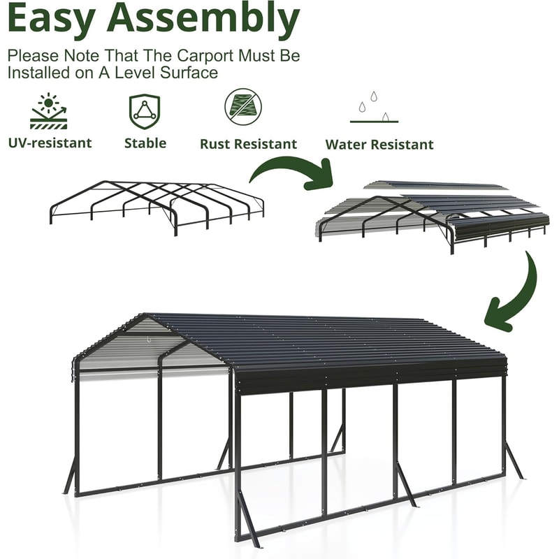 Outdoor Heavy Duty Carport, Metal Carport with Reinforced Base, Galvanized Car Shelter for Pickup,