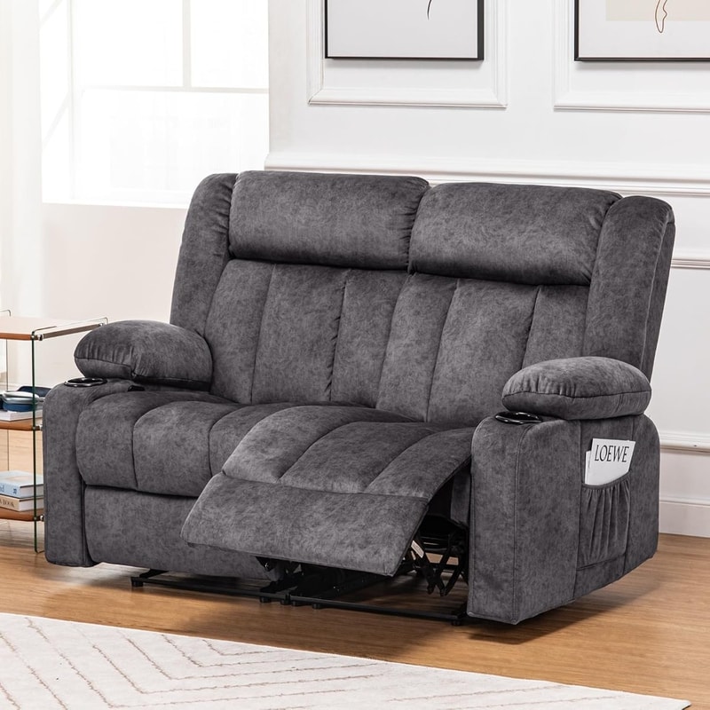 Fabric Reclining Sofa Chair with Cup Holders, Manual Recliner Couch, Upholstered Reclinerchair Set with Side Pockets