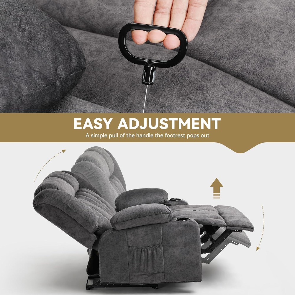 Fabric Reclining Sofa Chair with Cup Holders, Manual Recliner Couch, Upholstered Reclinerchair Set with Side Pockets