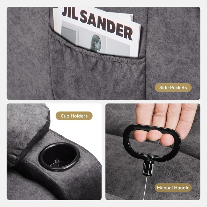 Fabric Reclining Sofa Chair with Cup Holders, Manual Recliner Couch, Upholstered Reclinerchair Set with Side Pockets