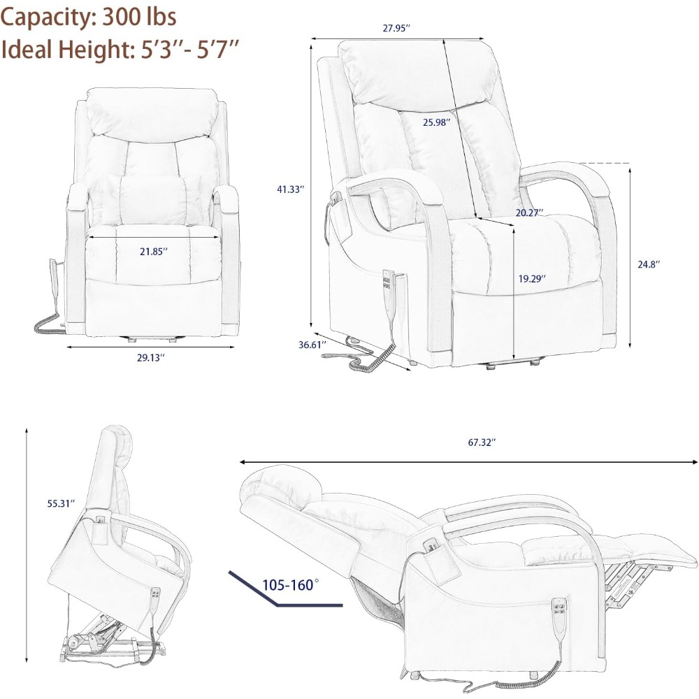 Dual Motor Power Sofa for Seniors, Comfortable Reclining Lift Chair with Heat and Massage Features