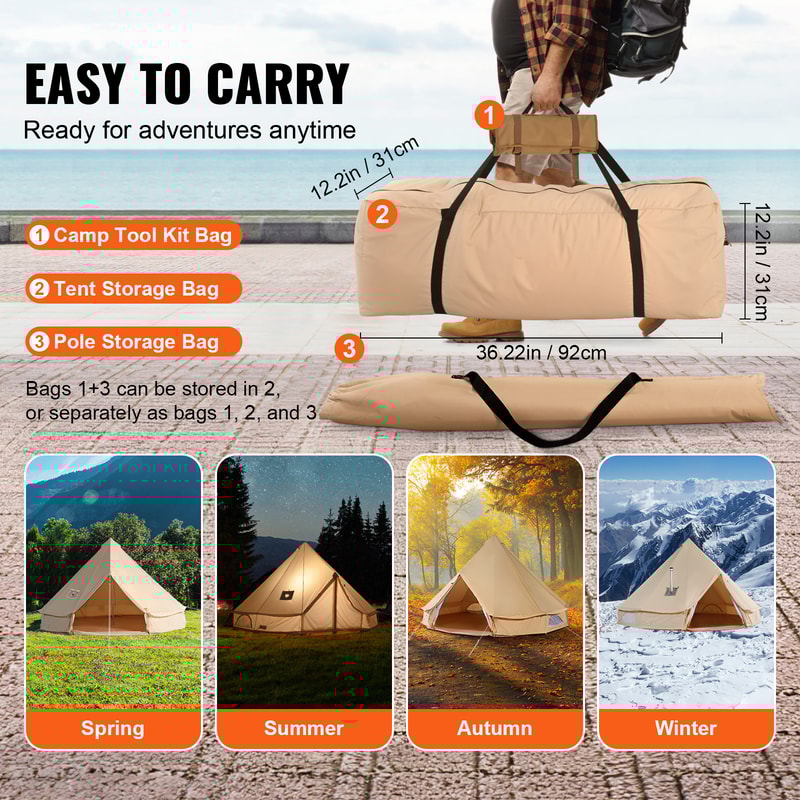 SucceBuy Canvas Bell Tent, Yurt Tent with Stove Jack, Breathable and Durable, Ideal for Camping