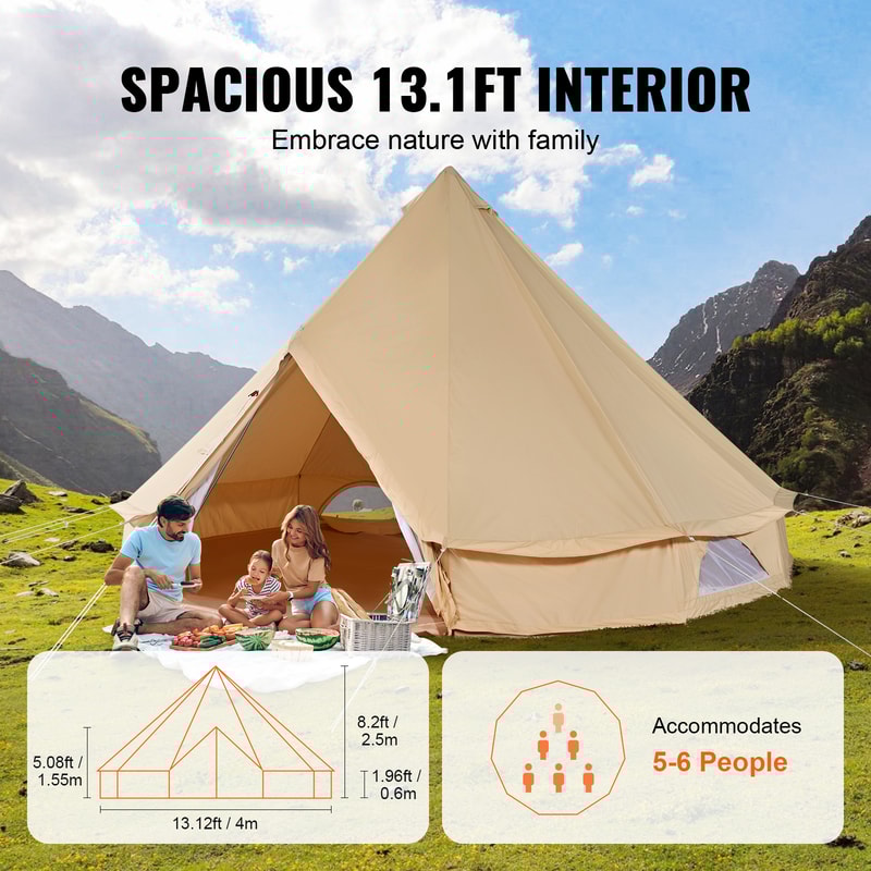 SucceBuy Canvas Bell Tent, Yurt Tent with Stove Jack, Breathable and Durable, Ideal for Camping