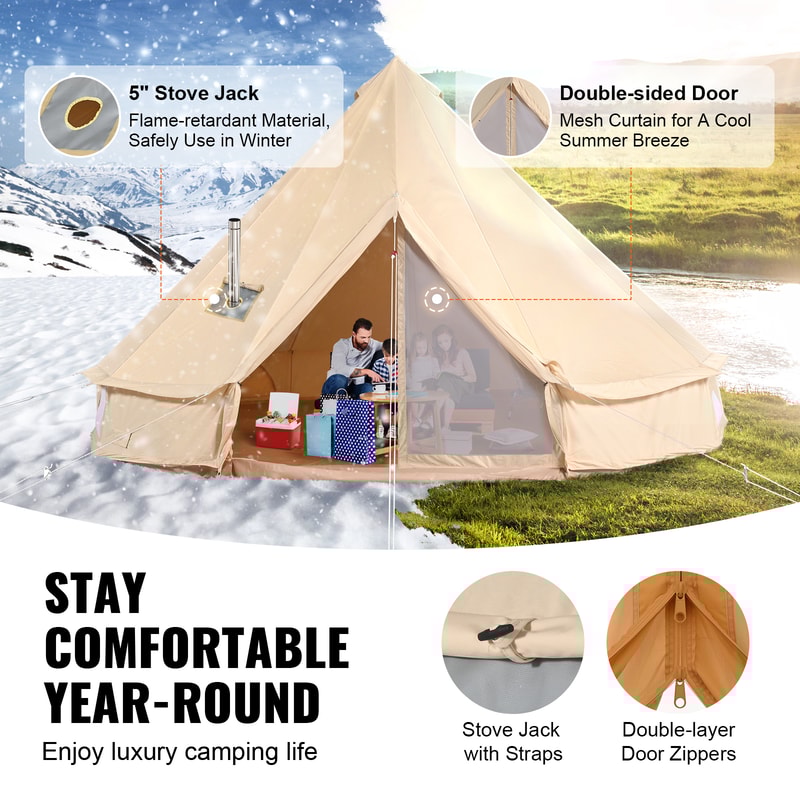 SucceBuy Canvas Bell Tent, Yurt Tent with Stove Jack, Breathable and Durable, Ideal for Camping