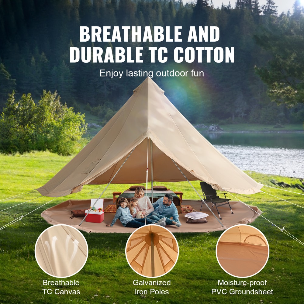 SucceBuy Canvas Bell Tent, Yurt Tent with Stove Jack, Breathable and Durable, Ideal for Camping