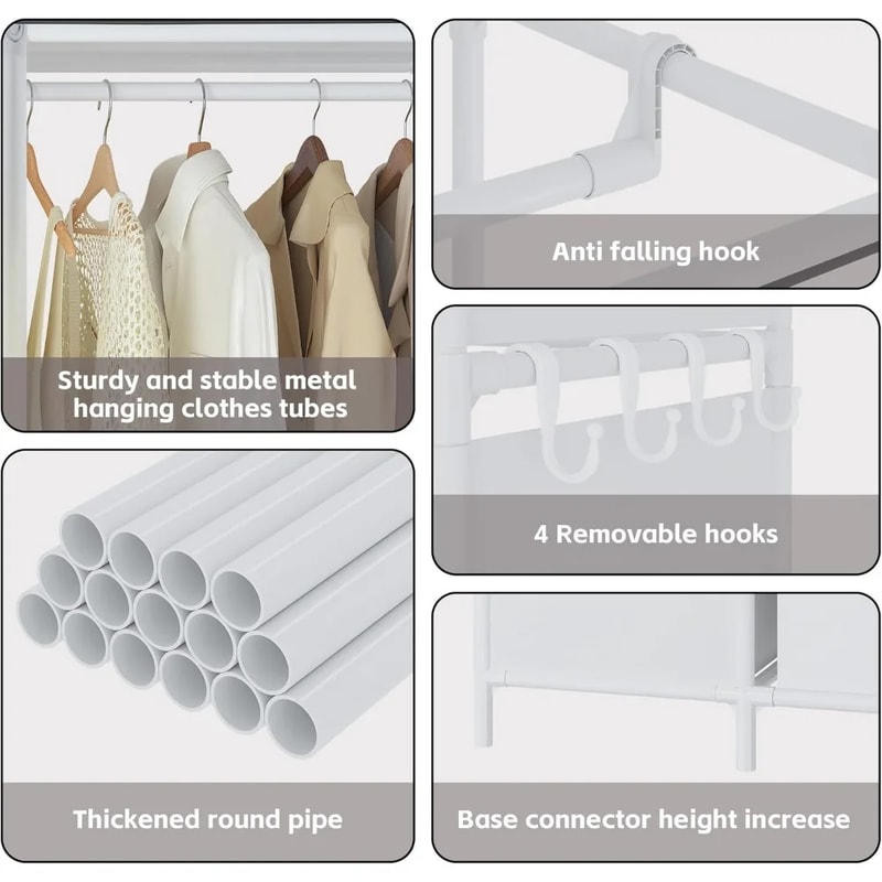 Freestanding Clothes Storage Organizer with Hanging Rod & Curtain, Portable Wardrobe Closet for Bedroom