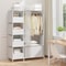 Freestanding Clothes Storage Organizer with Hanging Rod & Curtain, Portable Wardrobe Closet for Bedroom