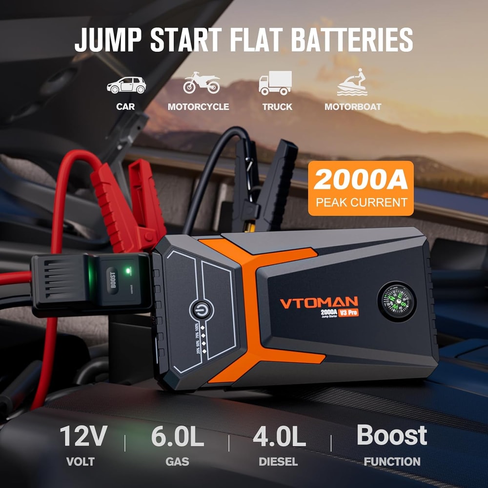 Portable Car Battery Charger for Gas,Diesel, Pro Jump Starter, Lithium Jump Box with LED Lights