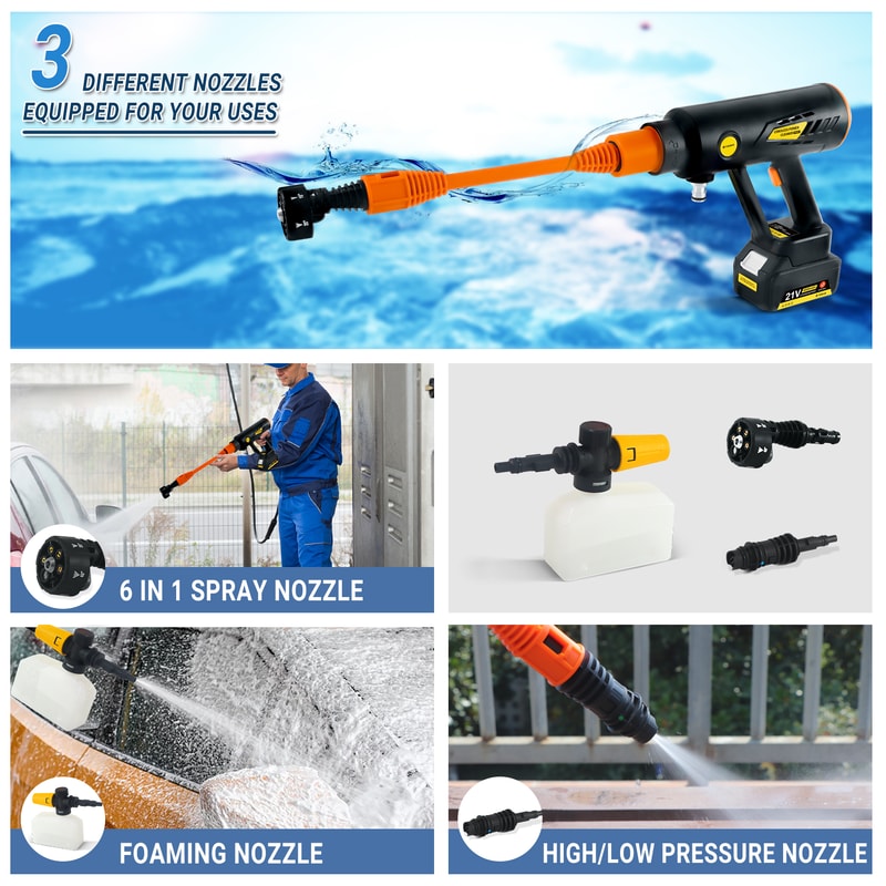Max Wireless High Pressure Car Washer Gun, Waterproof Battery Foam Cleaning Machine, Garden Spray for Easy