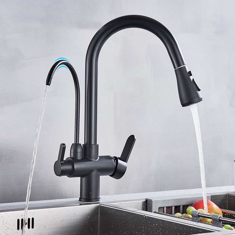 Black Pull Out Kitchen Faucet 3 Way Water Filter Tap Purification System Torneira Para Cozinha De P 0