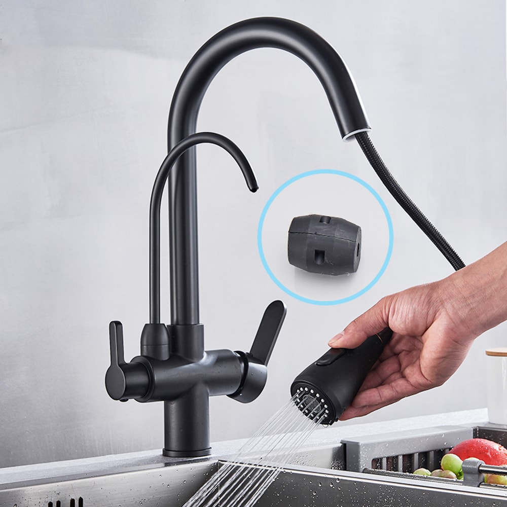 Black Pull Out Kitchen Faucet 3 Way Water Filter Tap Purification System Torneira Para Cozinha De P 6