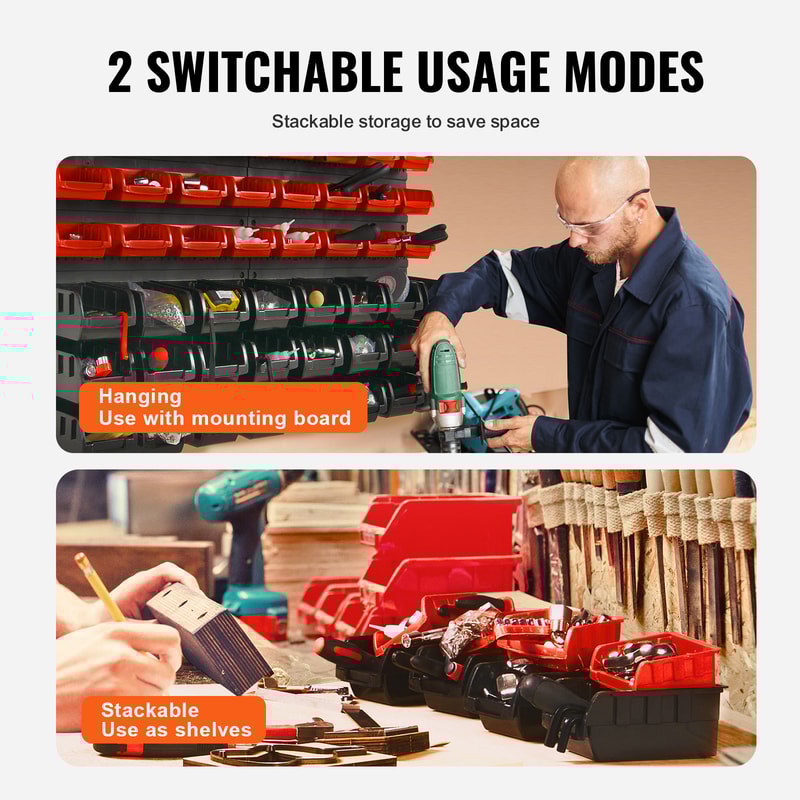 Wall Mounted Garage Storage Bins, SucceBuy Tool Organizer, Parts Containers for Nuts, Bolts, Screws