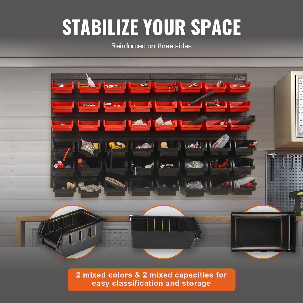 Wall Mounted Garage Storage Bins, SucceBuy Tool Organizer, Parts Containers for Nuts, Bolts, Screws