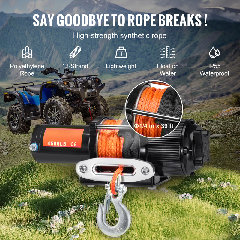 Electric Winch, Synthetic Rope, Wireless & Wired Remote, Waterproof for Jeeps, Lengthterproof for Jeeps