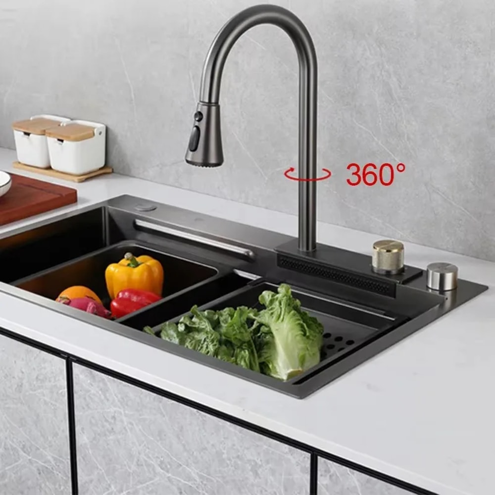 Stainless Steel Waterfall Kitchen Sink With Cup Washer Soap Dispenser Discount AntiScratch Multifu 0