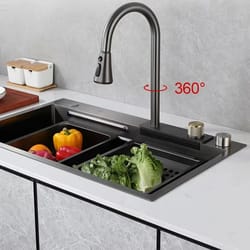 stainless steel waterfall kitchen sink with cup washer & soap dispenser, discount anti-scratch multifunction design