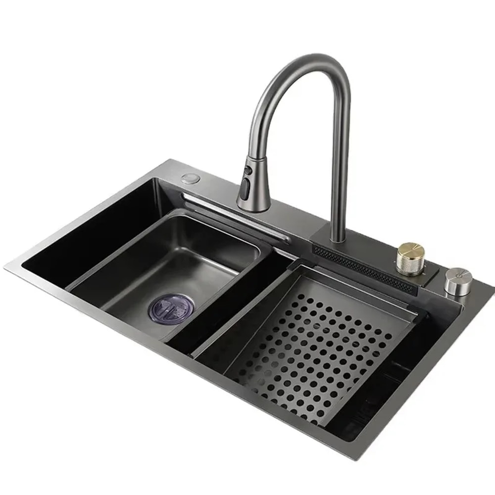 Stainless Steel Waterfall Kitchen Sink With Cup Washer Soap Dispenser Discount AntiScratch Multifu 1