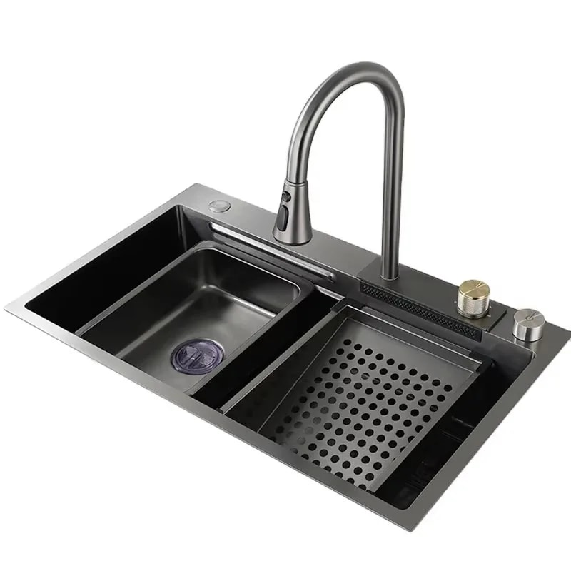 Stainless Steel Waterfall Kitchen Sink With Cup Washer Soap Dispenser Discount AntiScratch Multifu 1