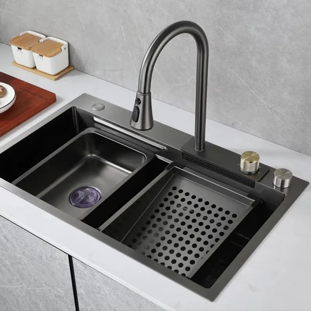 Stainless Steel Waterfall Kitchen Sink With Cup Washer Soap Dispenser Discount AntiScratch Multifu 2