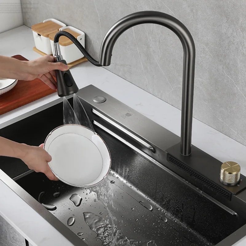 Stainless Steel Waterfall Kitchen Sink With Cup Washer Soap Dispenser Discount AntiScratch Multifu 3