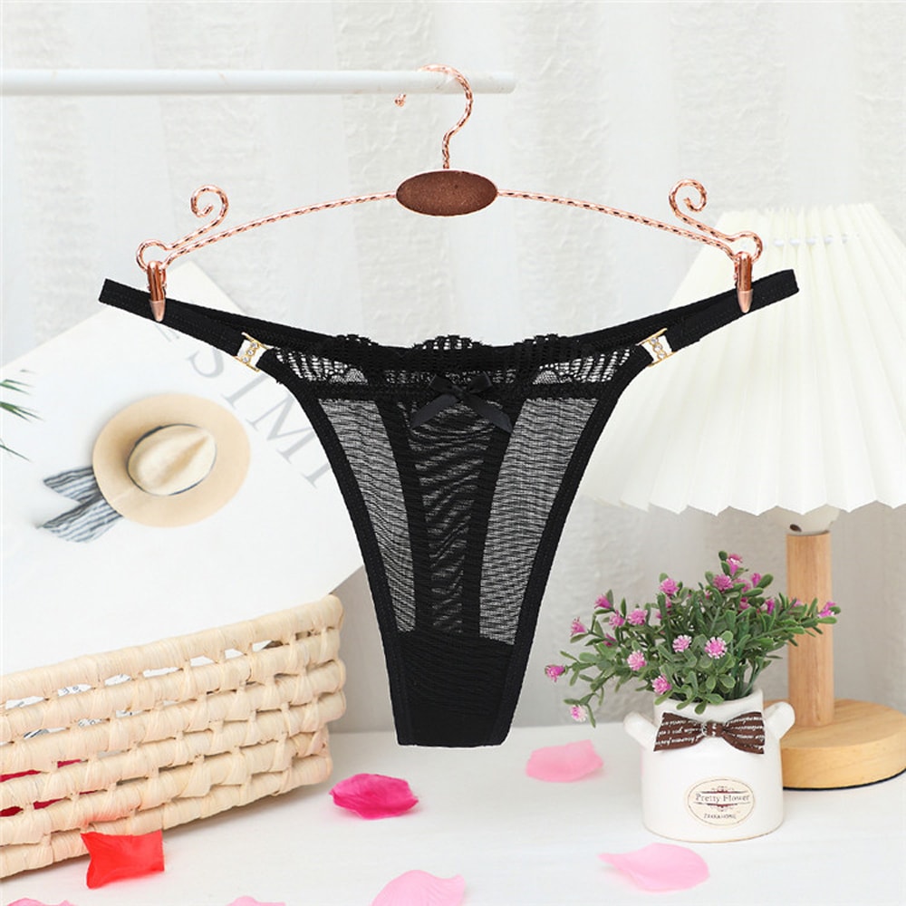 Sexy Mesh Panties For Women Low Waist Thong With Bow Lace Trim Comfortable Seamless Underpants Ling 6