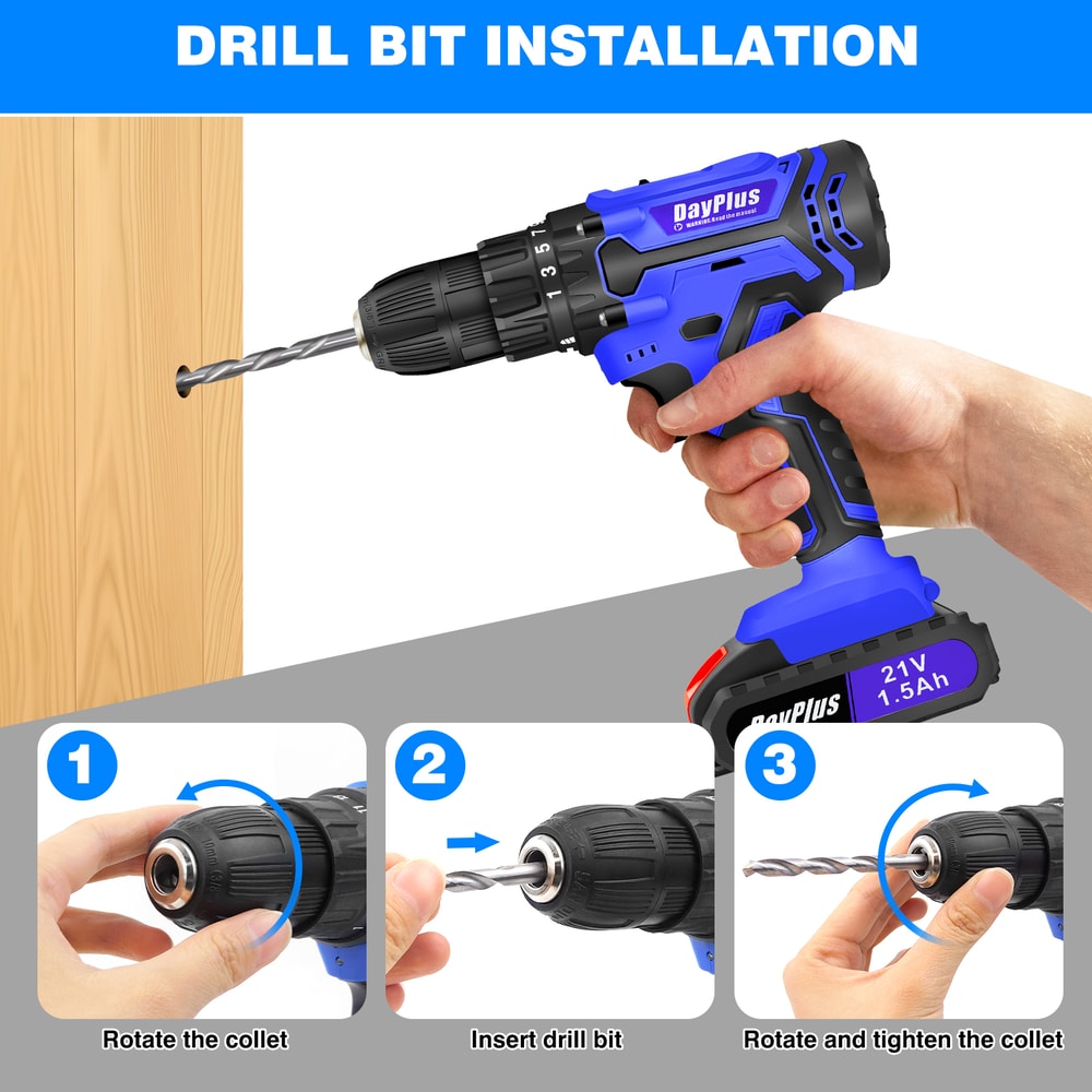 Cordless Drill Set With Torque Settings Handheld Screwdriver Drill Liion Battery Fast Charger 2
