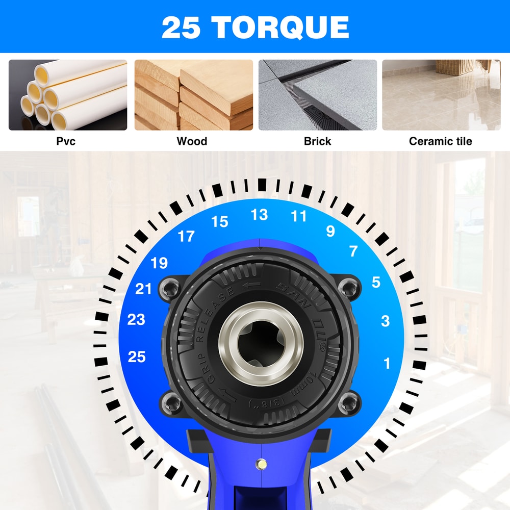 Cordless Drill Set With Torque Settings Handheld Screwdriver Drill Liion Battery Fast Charger 3