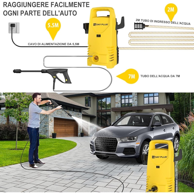 Portable High Power Electric Jet Washer, Power Jet Nozzle for Patio, Car, Driveway & Garden Cleaning