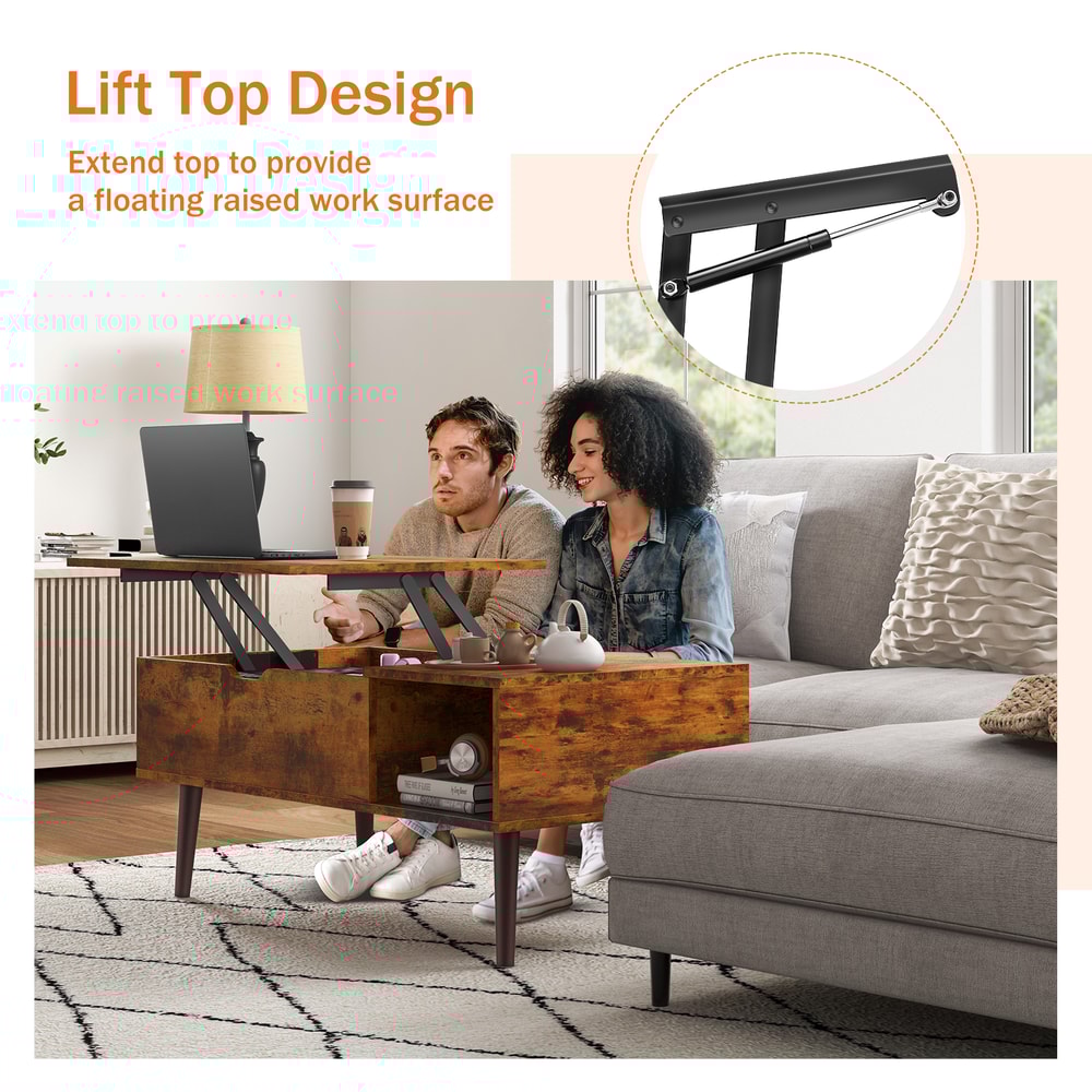 Lift Top Coffee Table JHK For Living Room Tea Desk Adjustable Storage Shelf 6