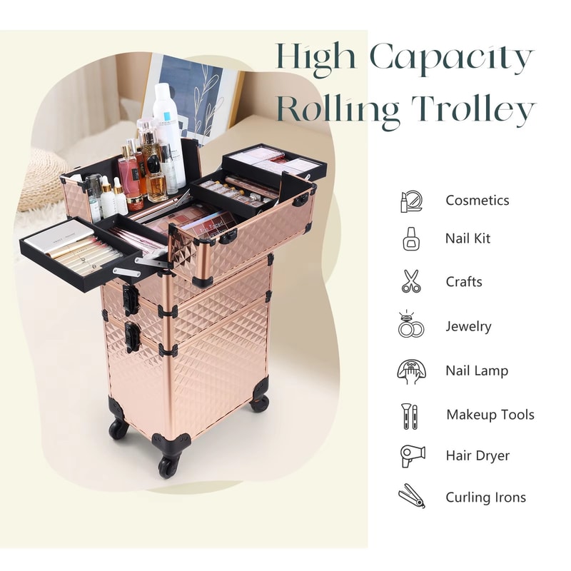 Removable Makeup Case Rolling Makeup Case 3 In 1 Cosmetology Case On Wheels 5