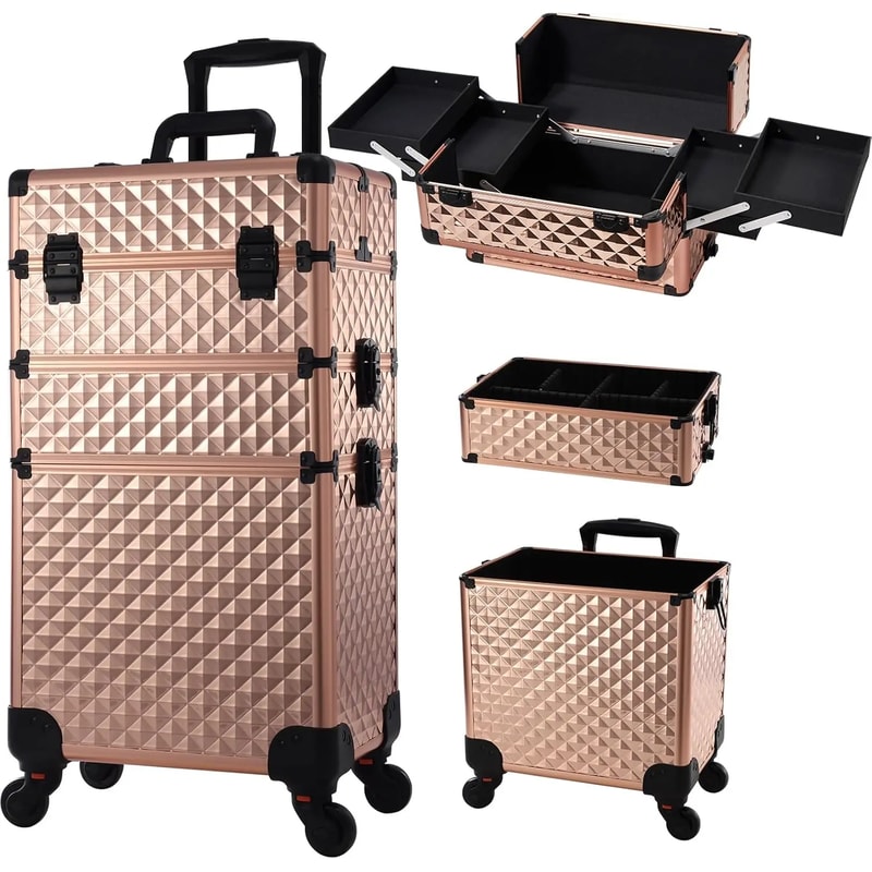 Removable Makeup Case Rolling Makeup Case 3 In 1 Cosmetology Case On Wheels 3