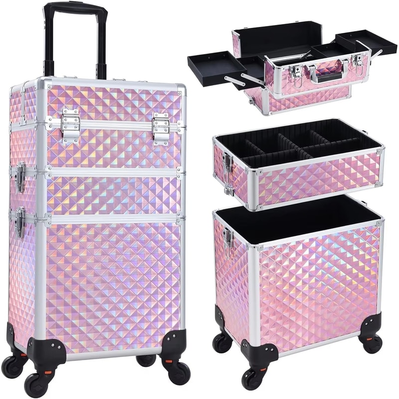 Removable Makeup Case Rolling Makeup Case 3 In 1 Cosmetology Case On Wheels 4