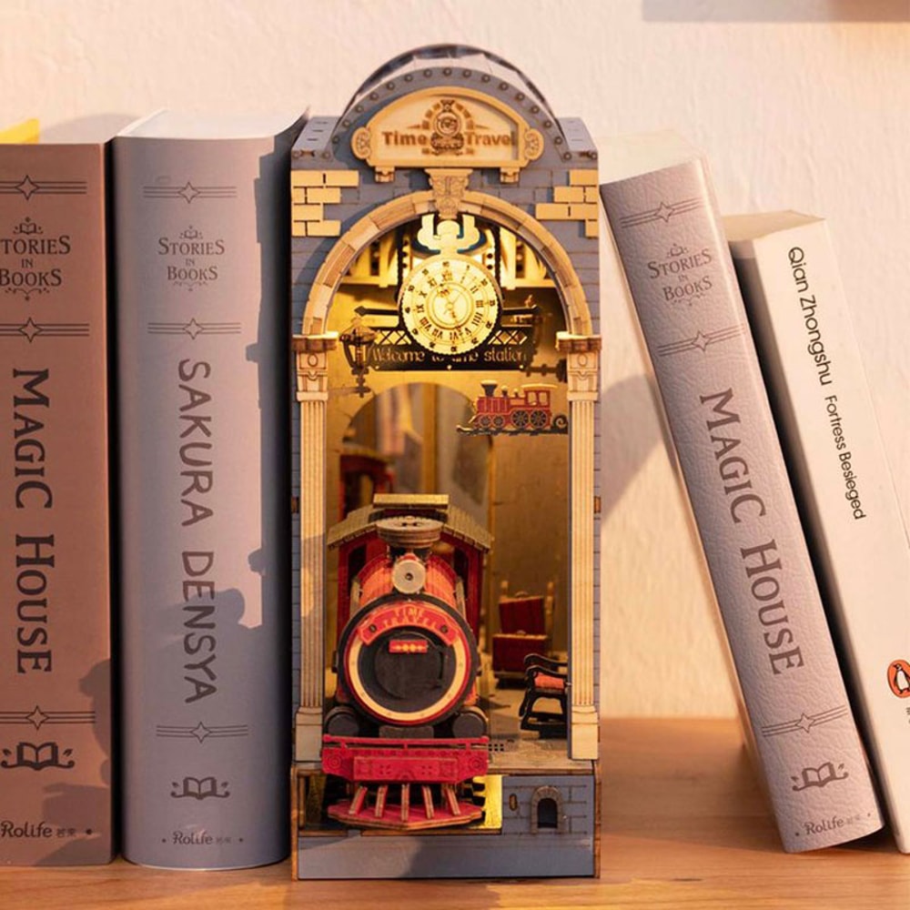 DIY Book Nook Bookends Model Kit By Robotime Rolife Dollhouse Furniture With LED Light For Bookshel 7