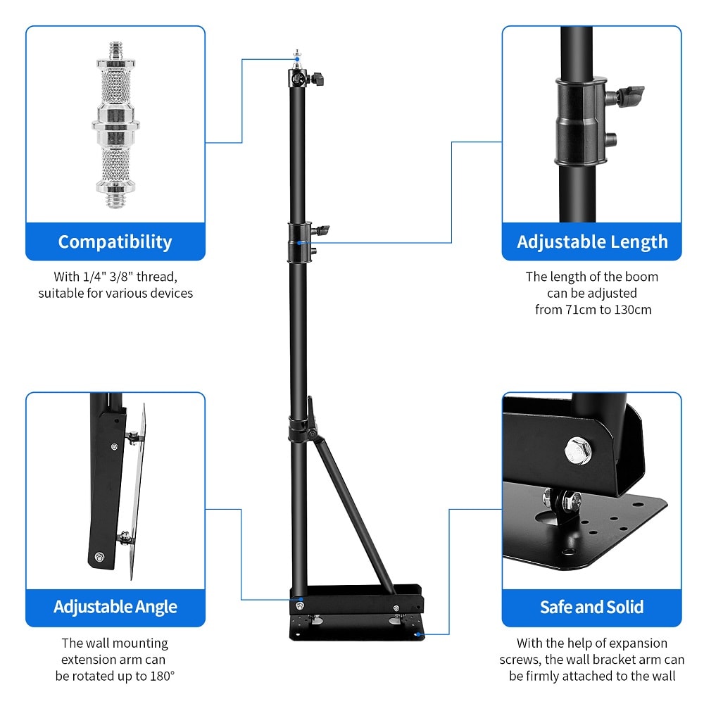 Adjustable Boom Arm Camera Mount Selens Wall Mount With Triangle Base For Photography Studio 3