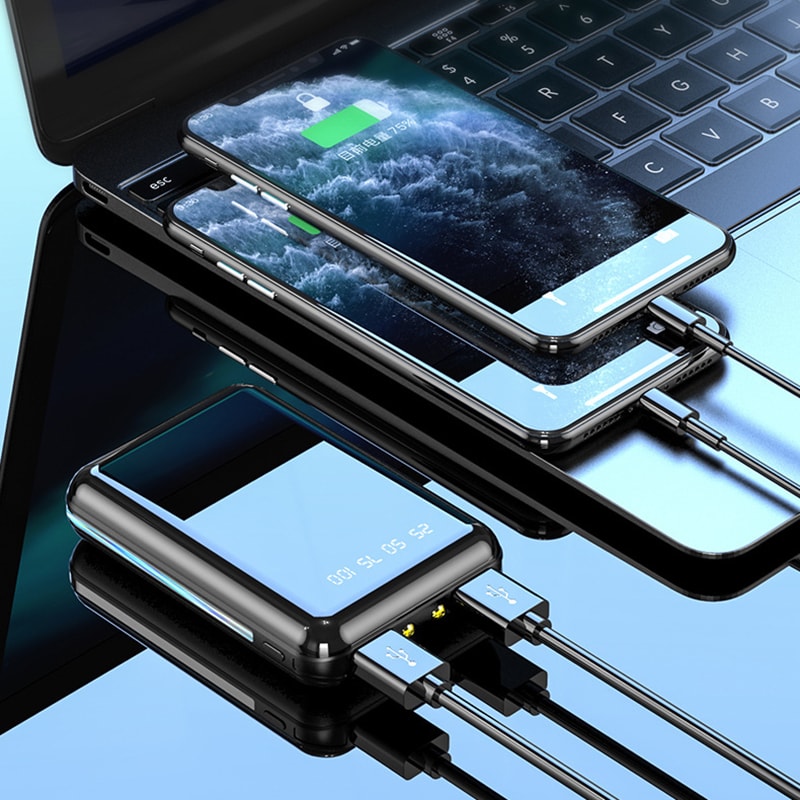 Portable Charger Mirror Screen LED Digital Powerbank Mini Power Bank External Battery 7