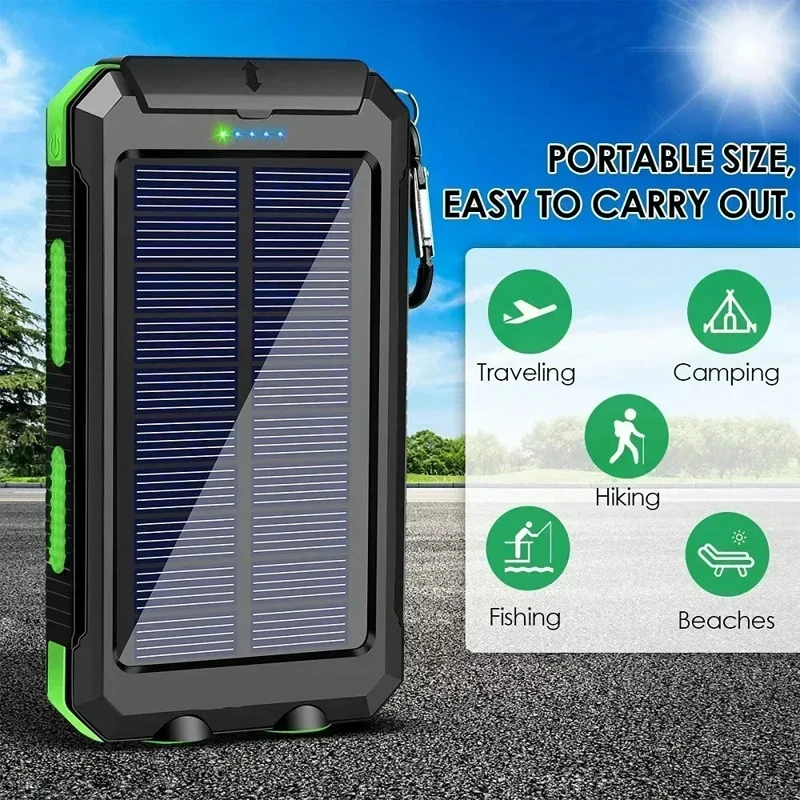 Portable Charging Poverbank Solar Power Bank External Battery Charger With Strong Light LDE Light 0