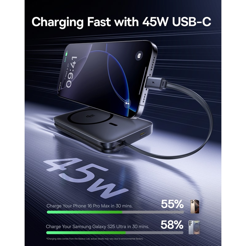 Bank With MagSafe Magnetic Wireless Charging Built In USB C Cable 3