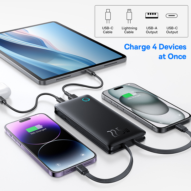 Power Bank With Two Built In Cables PD Fast Charging Compact Portable Charger 4