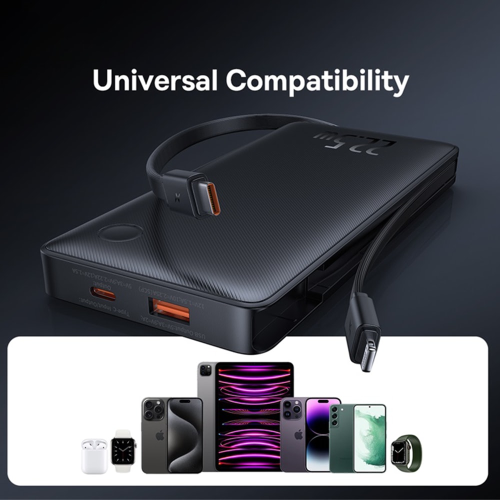 Power Bank With Two Built In Cables PD Fast Charging Compact Portable Charger 6