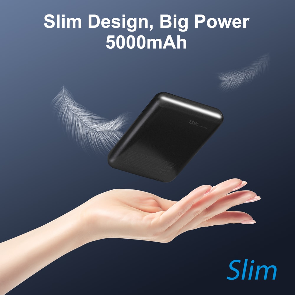 Magnetic Power Bank Portable, Wireless Charger With USB-C Cable, Compact Fast Charging Battery Pack
