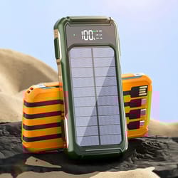 solar power bank large capacity, built in cables, intelligent digital display, laser light for samsung apple