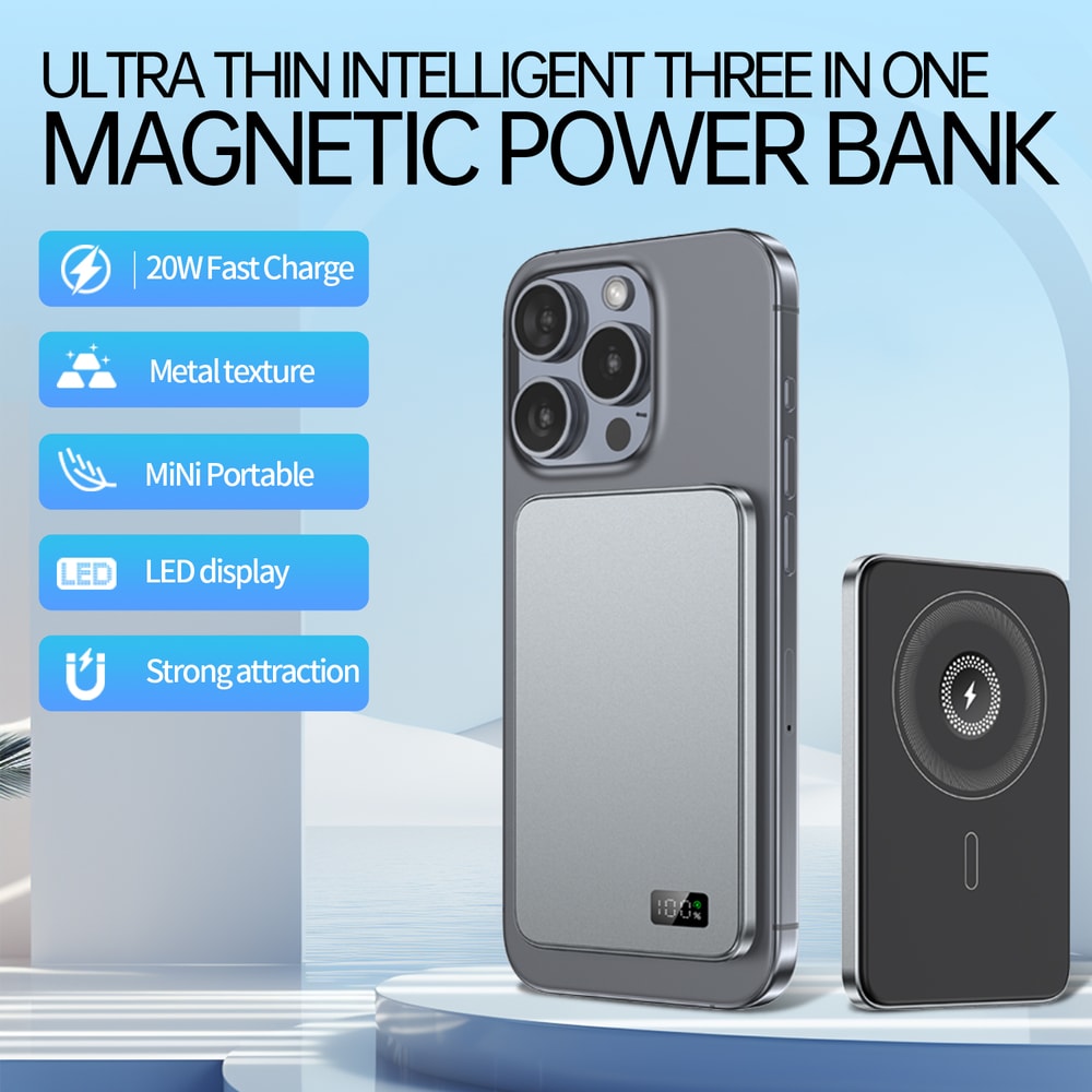 Magnetic Power Bank Wireless New Ultra Thin Alloy Powerbank Fast Charger Backup Battery For Magsafe 9